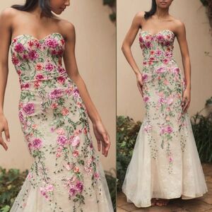 Mac Duggal 20652 Size 2‎ Strapless Sheer Bustier Embroidered Mermaid Gown Dress